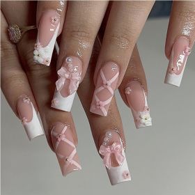 24 PCS Planet Diamond Star Nail Art, Long Length Long Water Pipe Fake Nails,Square Head Nail Tips False Nail (Option: 24pcs)
